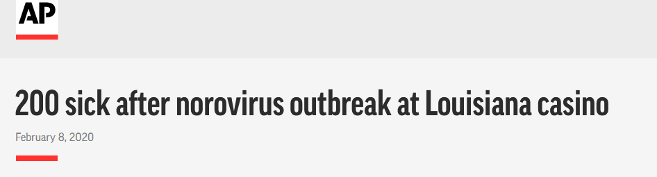 美国一赌场暴发诺如病毒感染 至少200人患病
