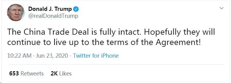 中美贸易协定已经终结？特朗普：协议完好无损
