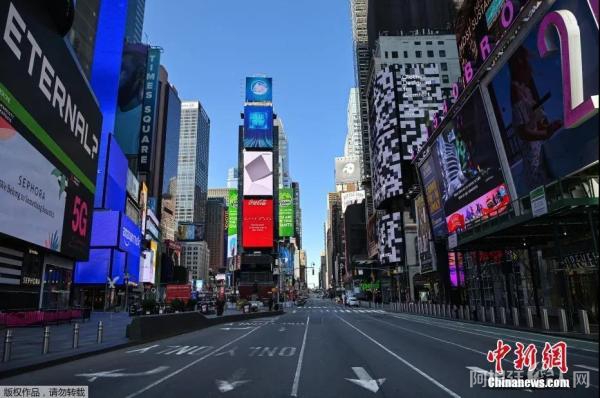 图为疫情笼罩下,纽约的时代广场。 图为疫情笼罩下,纽约的时代广场。