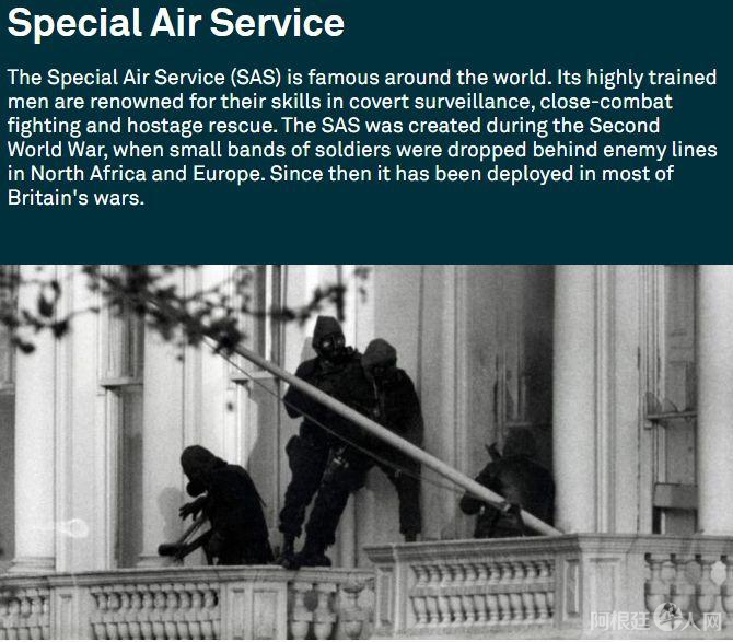 英国特种空勤团：以秘密监视、近战格技能而闻名的部队，在多数英国参与的战争中有部署。图片来源：英国国家军事博物馆官网。