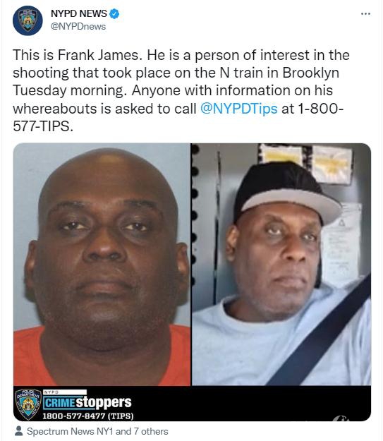 纽约市警察局在社交媒体发文称，已确定枪击案的嫌疑人。图片来源：纽约警察局社交媒体官方账号截图。