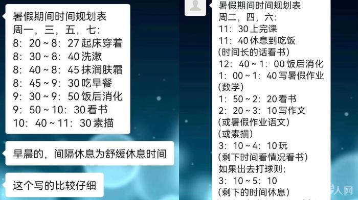 张雨萌的暑期计划表。 受访者供图 张雨萌的暑期计划表。 受访者供图