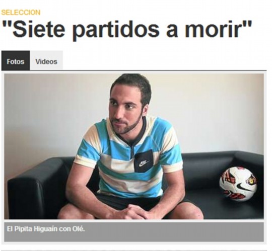 《奥莱报》:伊瓜因渴望带领阿根廷夺冠